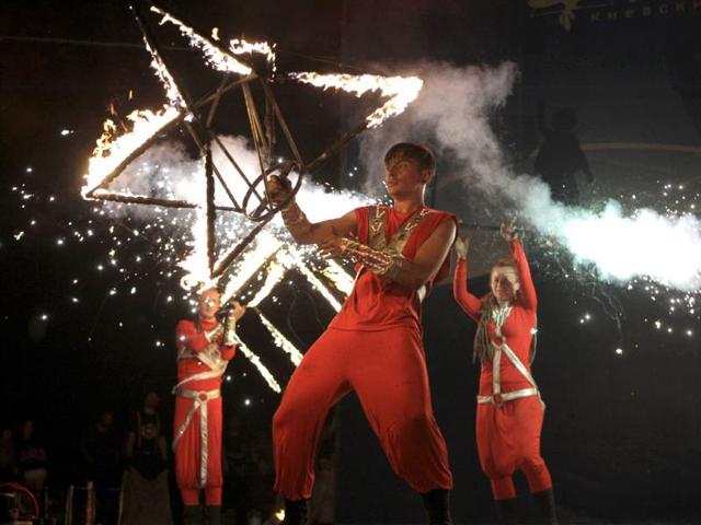 Participants perform at the fire fest in Kiev, Ukraine. AP photo