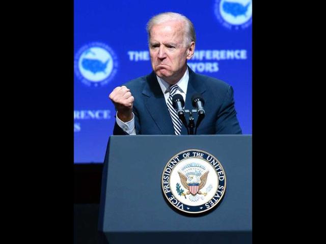 US Vice President Joe Biden speaks at the 81st annual US Conference of Mayors at the Mandalay Bay Convention Center in Las Vegas, Nevada. (AFP)