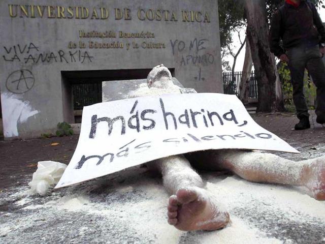 A demonstrator performs in a street show during a protest against the government in San Jose, Costa Rica. (Reuters)