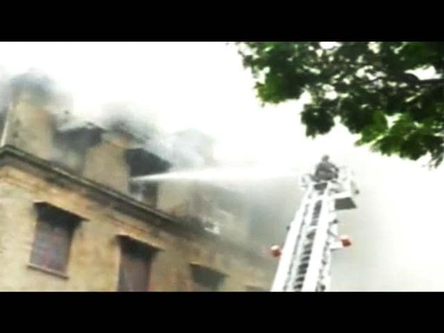 Fire broke out at the third floor of Ballard Pier Exchange building in south Mumbai. (Image courtesy: grab from CNN-IBN's footage)