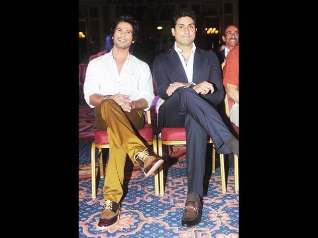 Mirrors? Shahid Kapoor and Abhishek Bachchan at the press conference. (AFP Photo)