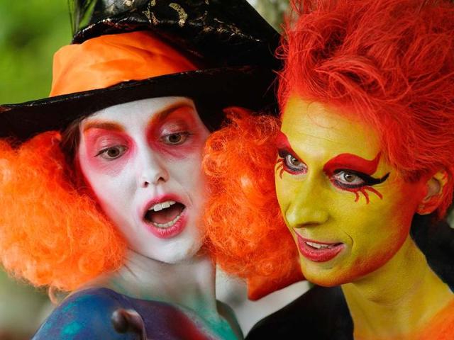 Models pose during the annual World Bodypainting Festival in Poertschach. Reuters