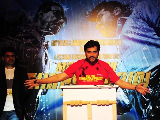 Pakistani actor Humayun Saeed speaks during the promotion of the forthcoming Pakistani film Main houn Afridi or I am Afridi in Karachi. (AFP Photo)