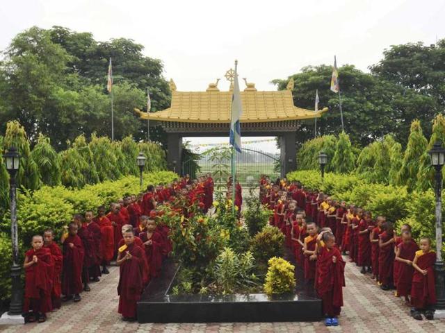 Buddhist monks gather to offer prayers at Bodh Gaya Tergar monastery in Bodh Gaya a day after the serial blasts. (AP Photo)