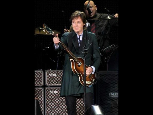 Paul McCartney performs at Fenway Park in Boston. AP
