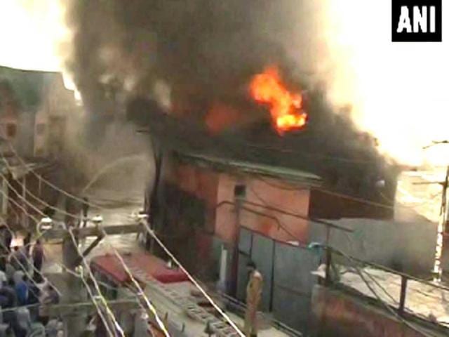 A massive fire broke out at one of the buildings in civil secretariat in Srinagar. (ANI photo)