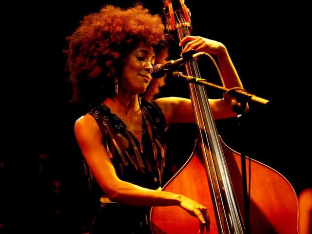 US jazz bassist and singer Esperanza Spalding performs on stage at the Nice Jazz Festival in Nice, southeastern France. (AFP Photo)