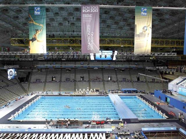 A general view is seen of the swimming pool ahead of the upcoming World Swimming Championships at the Sant Jordi arena in Barcelona. The World Swimming Championships will take place July 20 to August 4. Reuters