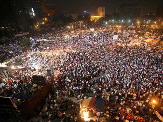 Opponent of ousted President Mohammed Morsi gather during a rally at Tahrir square, in Cairo, Egypt. (AP Photo)