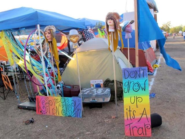 A festival goer's tent decorations at the 'Lightning In A Bottle' music festival at Skinner Lake in Temecula, California. (AP Photo)