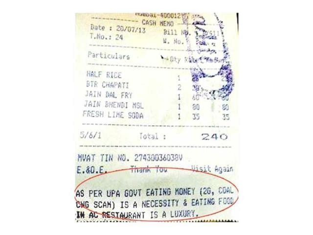 A-photo-of-a-bill-of-Mumbai-s-Aditi-Restaurant-with-the-controversial-line-printed-at-the-botton-Photo-courtesy-Twitter-IndiaBTL A-photo-of-a-bill-of-Mumbai-s-Aditi-Restaurant-with-the-controversial-line-printed-at-the-botton-Photo-courtesy-Twitter-IndiaBTL