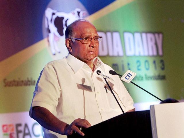 Union minister for agriculture and food processing industries Sharad Pawar speaks at the India Dairy Summit 2013 in New Delhi. PTI