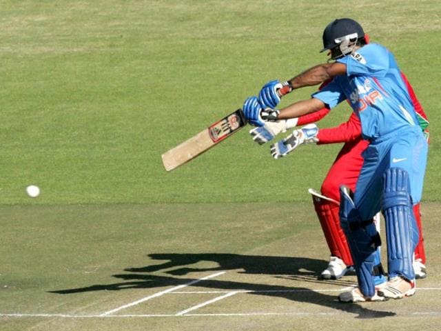 India's Ambati Rayudu bats during the first match of the five match ODI cricket series between India and hosts Zimbabwe at the Harare Sports Club. (AFP photo)