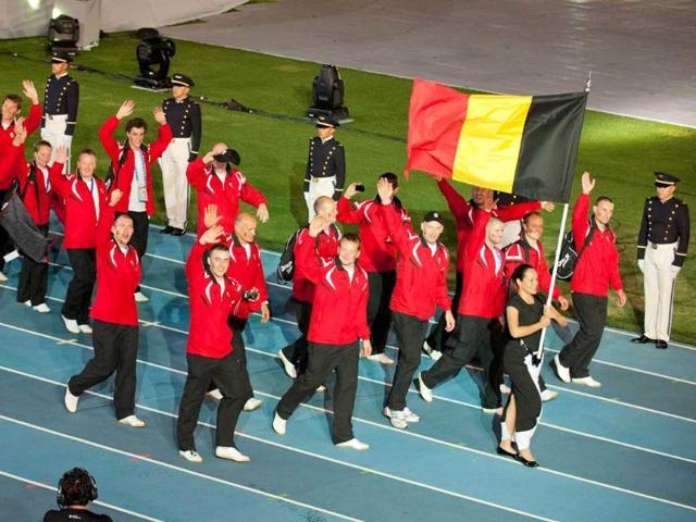 A Belgium delegation marches during the opening ceremony of the World Games in Cali, Colombia. AFP