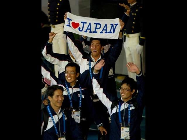A Japanese delegation marches during the opening ceremony of the World Games in Cali, Colombia. AFP