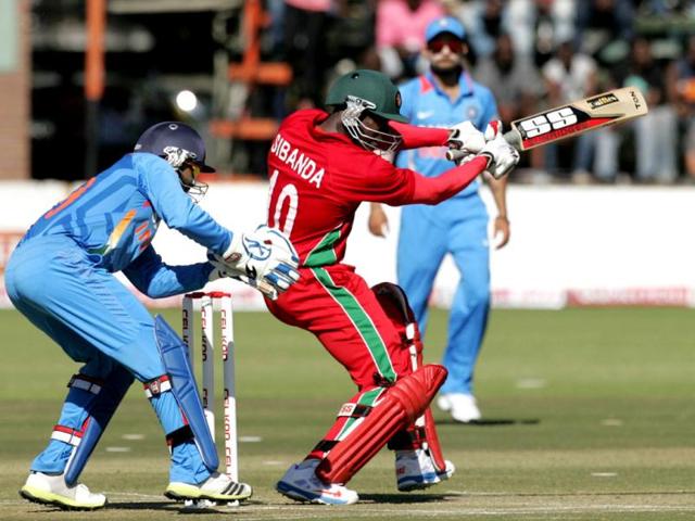 Zimbabwe's Vusimuzi Sibanda plays a shot during the second ODI against India at the Harare Sports Club. (AFP Photo)