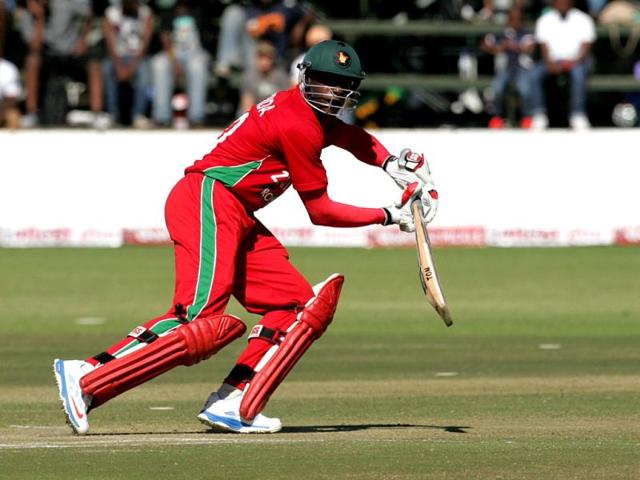Zimbabwe's Vusimuzi Sibanda in action during the second ODI against India at the Harare Sports Club. (AFP Photo)