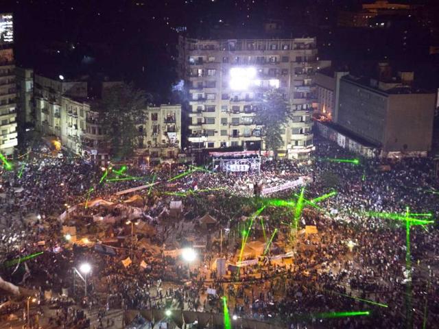 An aerial picture taken from a military helicopter shows Tahrir Square during a rally of opponents to deposed Egyptian president Mohamed Morsi, in Cairo. (AFP Photo)