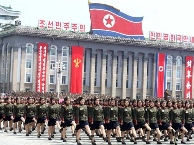 North Korean military soldiers march past the Kim Il Sung Square during the mass military parade in Pyongyang, North Korea. (AP Photo)