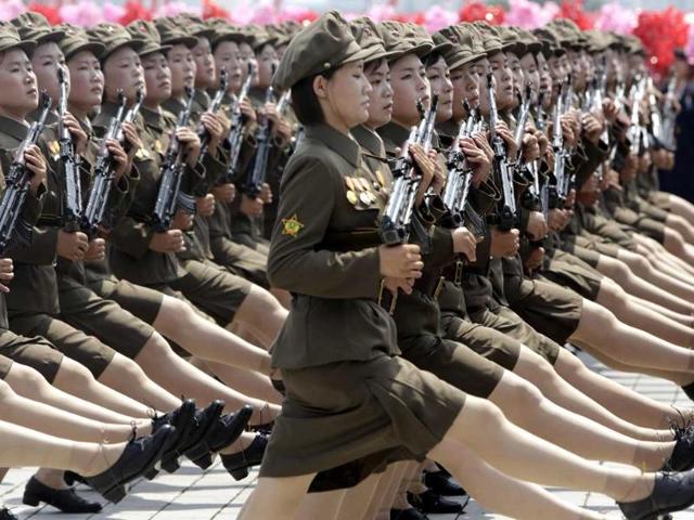 Women North Korean soldiers parade to mark the 60th anniversary of the signing of a truce in the 1950-1953 Korean War in Pyongyang. (Reuters Photo)