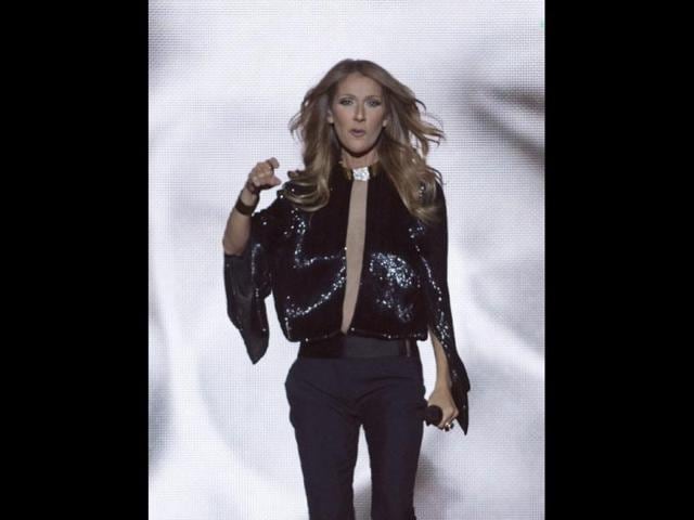 Celine Dion performs on the Plains of Abraham in Quebec City. (AP Photo)