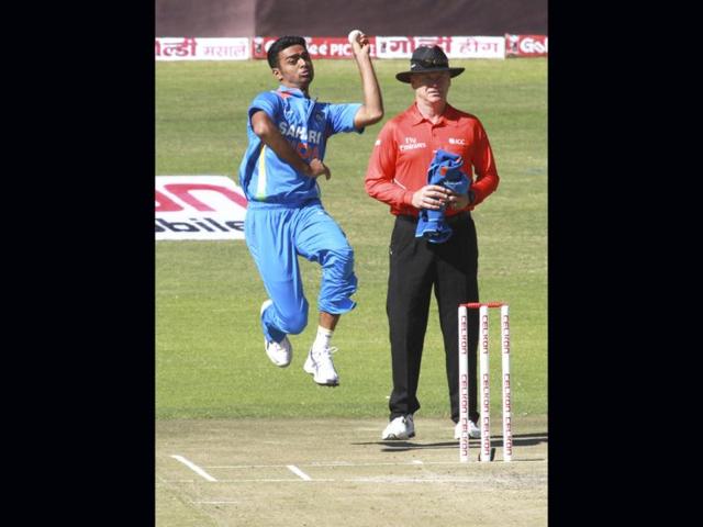 Indian bowler Jaidev Unadkat bowls during the third ODI against Zimbabwe in Harare. (AP Photo)