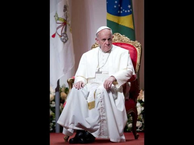 Pope Francis attends a farewell ceremony at the Rio de Janeiro airport before in Rio de Janeiro, Brazil. (AP Photo)