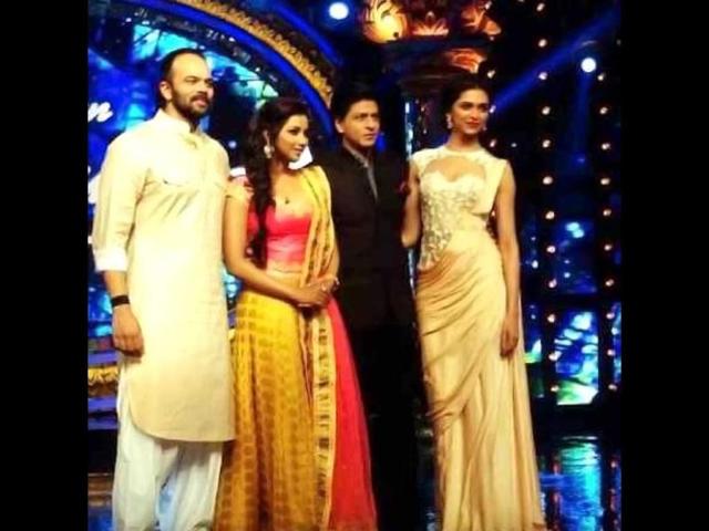 Shah Rukh Khan, Deepika Padukone, Rohit Shetty on sets of Indian Idol Junior (Photo: Twitter/iamsrk)