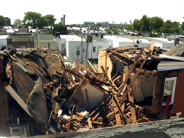 A view of a houses collapsed from 426-430 Daly Street following an explosion in South Philadelphia. (AP Photo)