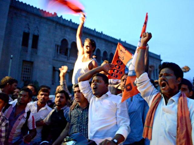 Osmania-University-students-celebrate-after-the-announcement-of-the-separate-state-Telangana-in-Hyderabad-AFP-Photo Osmania-University-students-celebrate-after-the-announcement-of-the-separate-state-Telangana-in-Hyderabad-AFP-Photo