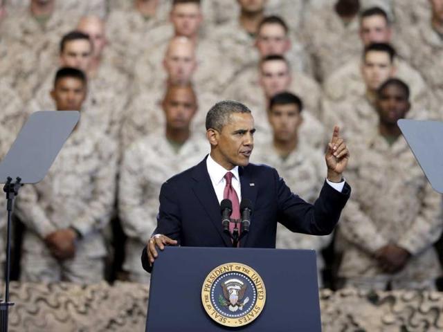 President Barack Obama speaks in front of Marines at Camp Pendleton, California. (AP Photo)
