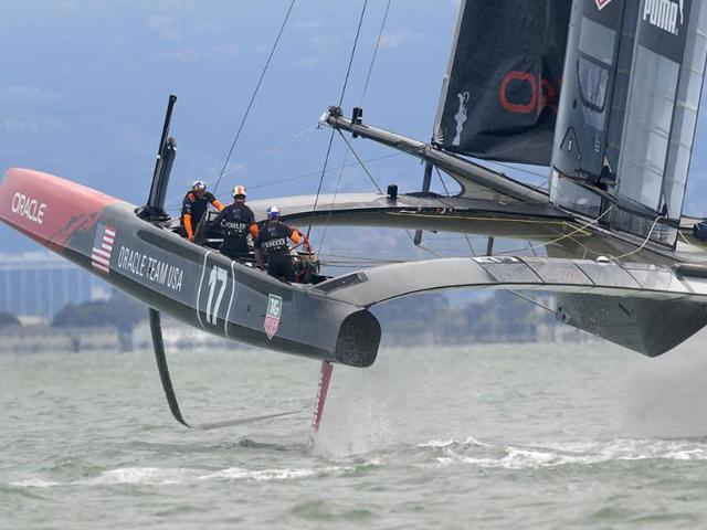 Oracle Team USA trains for the America's Cup regatta in San Francisco, California. (Reuters Photo)