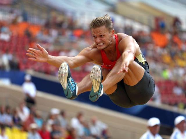 Germany's Pascal Behrenbruch competes during the men's decathlon long jump event at the 2013 IAAF World Championships at the Luzhniki stadium in Moscow. (AFP Photo)