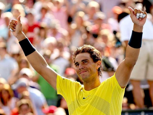 Rafael Nadal of Spain celebrates his win over Milos Roanic of Canada during the final of the Rogers Cup at Uniprix Stadium in Montreal, Quebec, Canada. AFP
