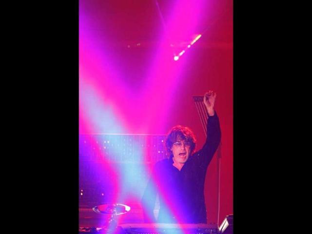 French composer, performer and music producer Jean-Michel Jarre performs during the 49th International Festival of Carthage at the Roman Theatre of Carthage in Tunis. (Reuters Photo)