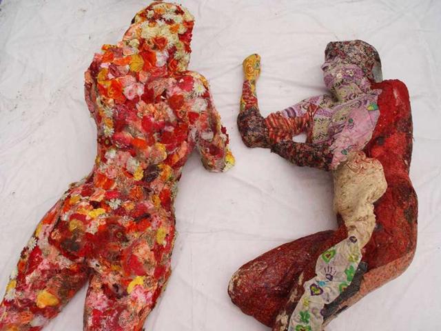 Flora and Fauna: Mixed media, Fibre Glass, Plastic, Flower & Fabric.