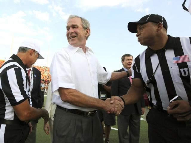 Former US President George W Bush at a baseball match in Dallas, Texas. (AP Photo)