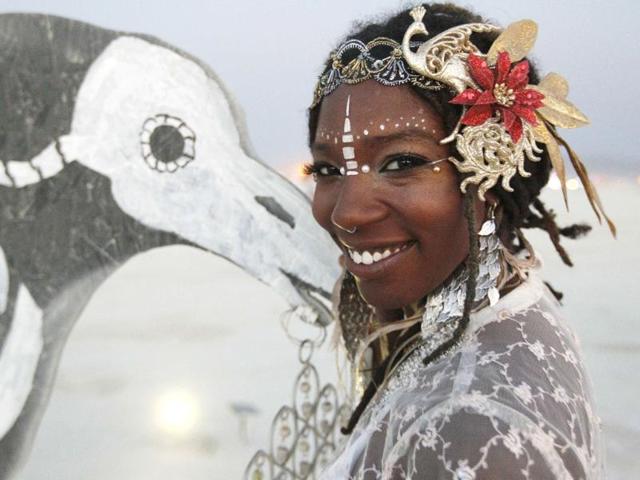 A 'Burning Man' participant at the 2013 arts and music festival in Nevada, attended by some 68,000 people. (Reuters Photo)
