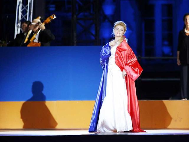French soprano Elizabeth Vidal performs on stage in Nice, southeastern France, for the opening of the VIIth Francophonie Games. AFP photo