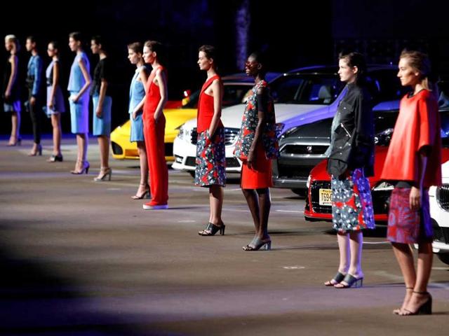 Models pose during the opening ceremony of Mercedes-Benz Fashion Week Spring 2014 in New York City. (AFP Photo)
