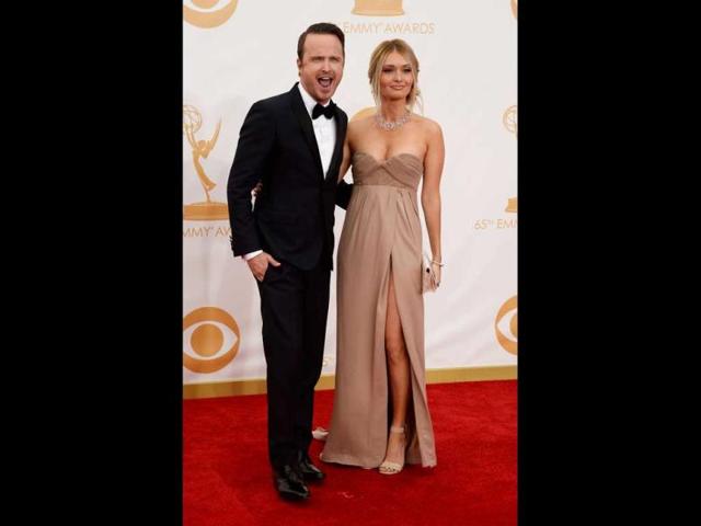 Actor Aaron Paul and Lauren Parsekian arrive. (AFP Photo)