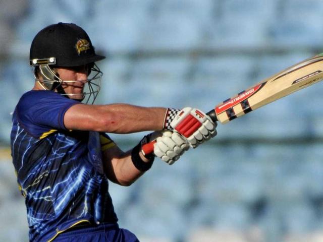 Otago Volts batsman Neil Broom in action against Perth Scorchers during their Champions League Twenty 20 cricket match at the Sawai Man Singh Stadium in Jaipur. (Mohd Zakir/HT Photo)