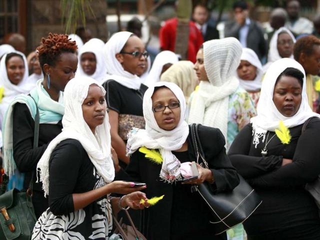 Kenyan journalists gather for the funeral prayers of their colleague Ruhila Adatia Sood, who was killed in the Westgate shopping mall attack, in Nairobi. (Reuters Photo)