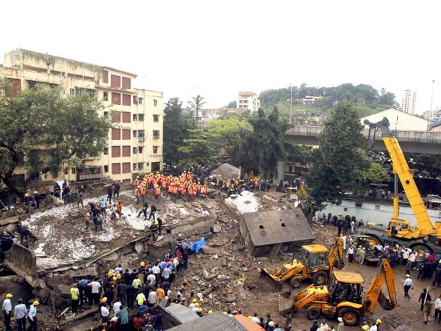 Dozens are feared trapped in the rubble of the collapsed BMC building in Mumbai. (Reuters Photo)