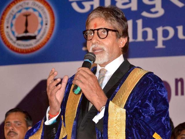 Amitabh Bachchan at a function at the Jodhpur National University in Jodhpur on Monday night. (PTI Photo)