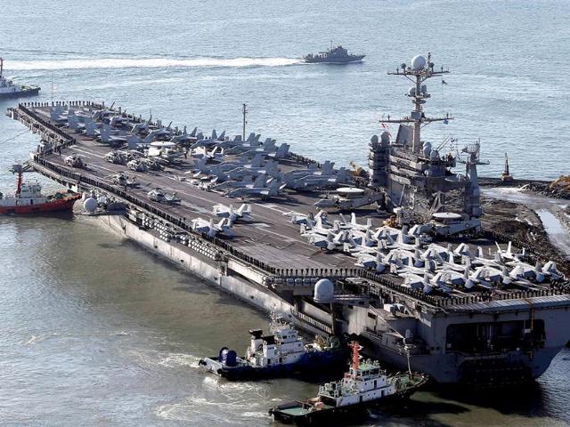 US nuclear-powered aircraft carrier USS George Washington at the southeastern port city of Busan, South Korea. (AFP Photo)