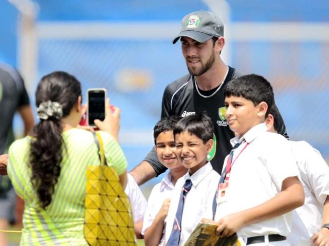 Australian player Glenn Maxwell during the practice session at Brabourne Stadium in Churchgate. (HT Photo/Kunal Patil)