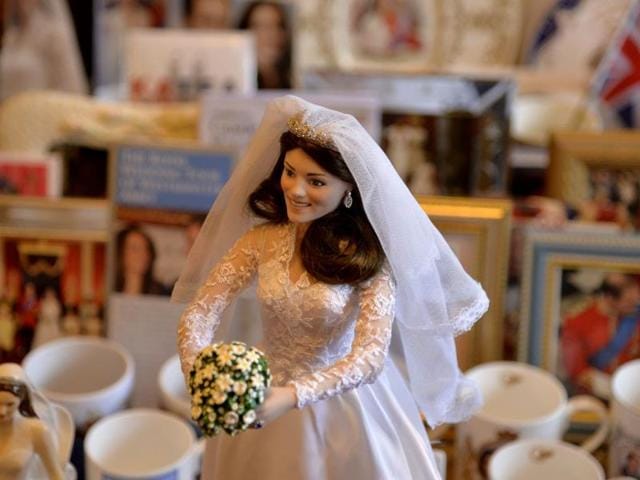 A doll depicting Britain's Catherine, Duchess of Cambridge in her wedding dress, seen in Margaret Tyler's house. (Reuters Photo)