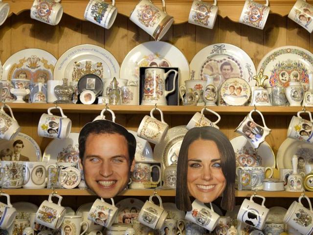 A kitchen dresser covered in commemorative crockery and facemasks of the Britain's Prince William and his wife Catherine, in Margaret Tyler's house. (Reuters Photo)