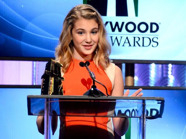 Actress Sophie Nelisse accepts the Hollywood Spotlight Award onstage during the 17th annual Hollywood Film Awards at The Beverly Hilton Hotel in Beverly Hills, California. (AFP Photo)